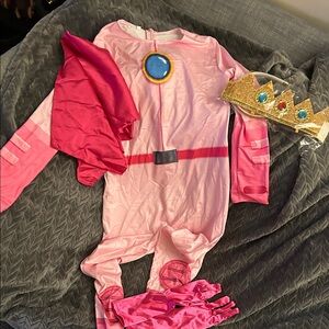 Princess Peach Costume with Gold Crown and Gloves